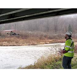 Testing the drone under a bridge.