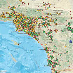 The June 10 earthquake near Borrego Springs in San Diego County, a 5.2-magnitude temblor, triggered 103 smartphones with MyShake installed (green dots).