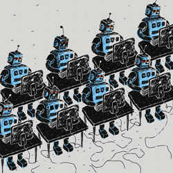 Artist's conception of artificial intelligence in the workplace.