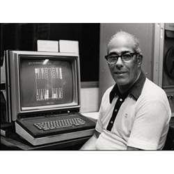 Hans Berliner in 1979, with a computer running his backgammon program BKG 9.8. 
