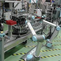 Robotic manufacturing in an auto factory.