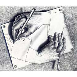 Hands drawing each other.