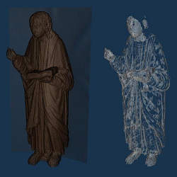 Using the new software to see the interior of a statue.