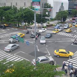 Traffic at Song-shou and Song-chih Intersection in Taipei, Taiwan.