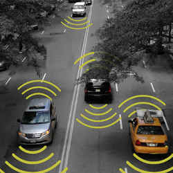 Connected Vehicles communicating.