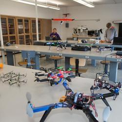 Students work on their projects in the University of Cincinnati's drone lab