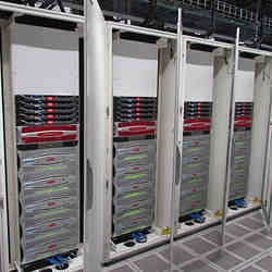 The new high-performance computing cores mounted in their racks.