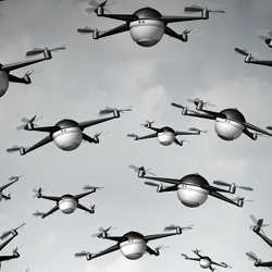 A swarm of flying drones.