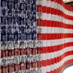 U.S. flag with immigrants' faces