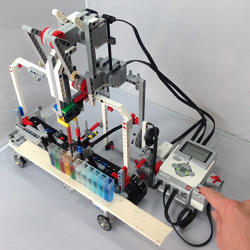 The liquid-handling Lego robots are used in experiments for STEM education and research.