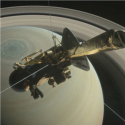 Cassini above Saturn northern hemisphere