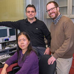 BNL's Lihua Zhang, Vitor Manfrinato, and Aaron Stein 