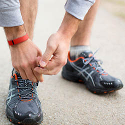 A Fitbit wearer preparing for a workout.