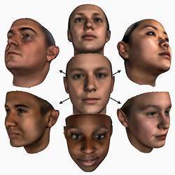 Several faces randomly produced by the new morphable model.