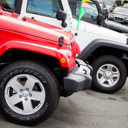 Jeep Wranglers on dealership lot