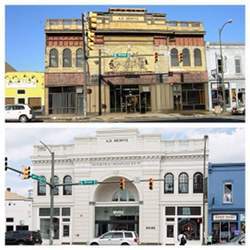 A building (above) is rehabilitated (below). 