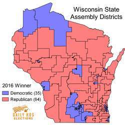 A map of Wisconsin's state assembly districts. 