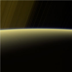 Saturn rings sunlit horizon