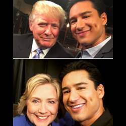 Entertainer Mario Lopez in his selfies with Hillary Clinton and Donald Trump.