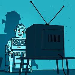 A robot watching television.