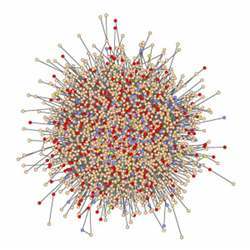 The molecular network for an ovarian cancer cell, an example of the complex biological networks being exploring in three dimensions with the HoloLens.