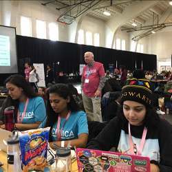 Participants creating an augmented reality app at the Technica all-female hack-a-thon.