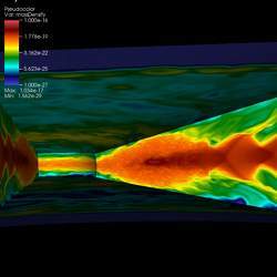 General Relativistic Radiation Magnetohydrodynamic simulation of accretion of gas into a 6.6 solar mass black hole.