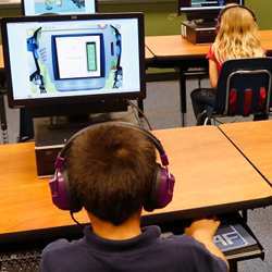 Elementary school students in a coding class.