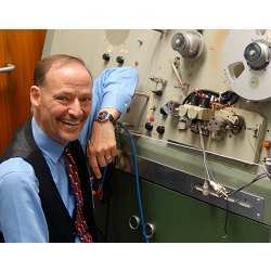 John H.L. Hansen with the SoundScriber, the only device that could play the analog recordings of the Apollo lunar missions.