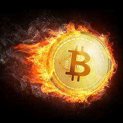 Flaming bitcoin.