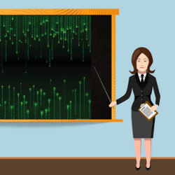 CS teacher at blackboard, illustration