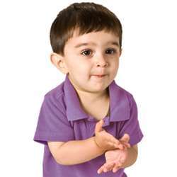 A deaf child using sign language.