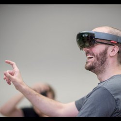 student wearing VR headset