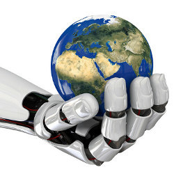 humanoid robotic hand and globe