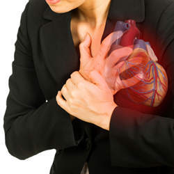 A woman experiencing a heart attack.