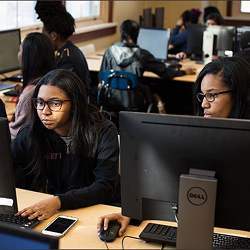 Girls in an introductory computer science course.