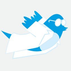 Twitter bird in lab coat, illustration