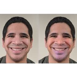 A happy face as originally photographed (left), and the same photo retouched to emphasize changes in color (right).