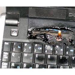 A lithium-ion battery was the suspected cause of this laptop fire.