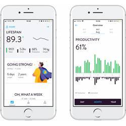 Smartphone handsets display health and lifespan data.