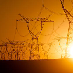 A network of electricity pylons.