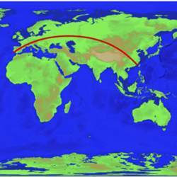 The longest straight-line land journey on Earth.