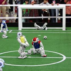 Robots playing soccer. 