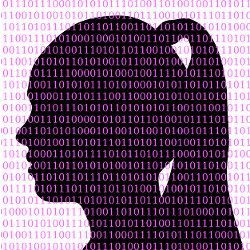 girl profile, binary code, illustration