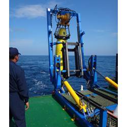 The REMUS 6000 being deployed off the Colombian Navy research ship ARC Malpelo two years ago..