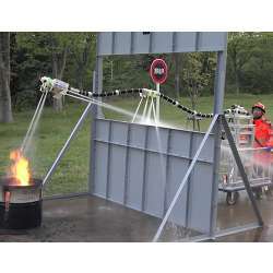 A test of the fire-fighting robot.