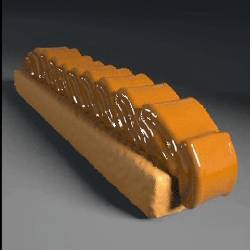 The animation technique captures the smooth buckling of a layer of caramel as it is poured onto a wafer.