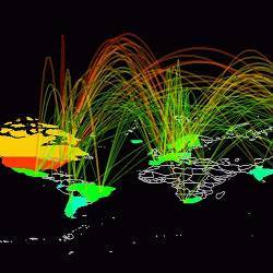 A visualization of Internet traffic.