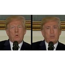This deepfake converts President Trump's face to that of actor Nicholas Cage.