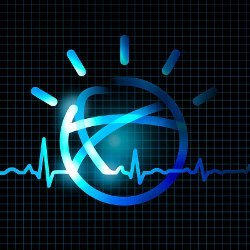 IBM Watson logo and heart rate graph, illustration